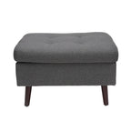 OFM Mid Century Modern Tufted Fabric Storage Ottoman, Walnut Legs, in Beige