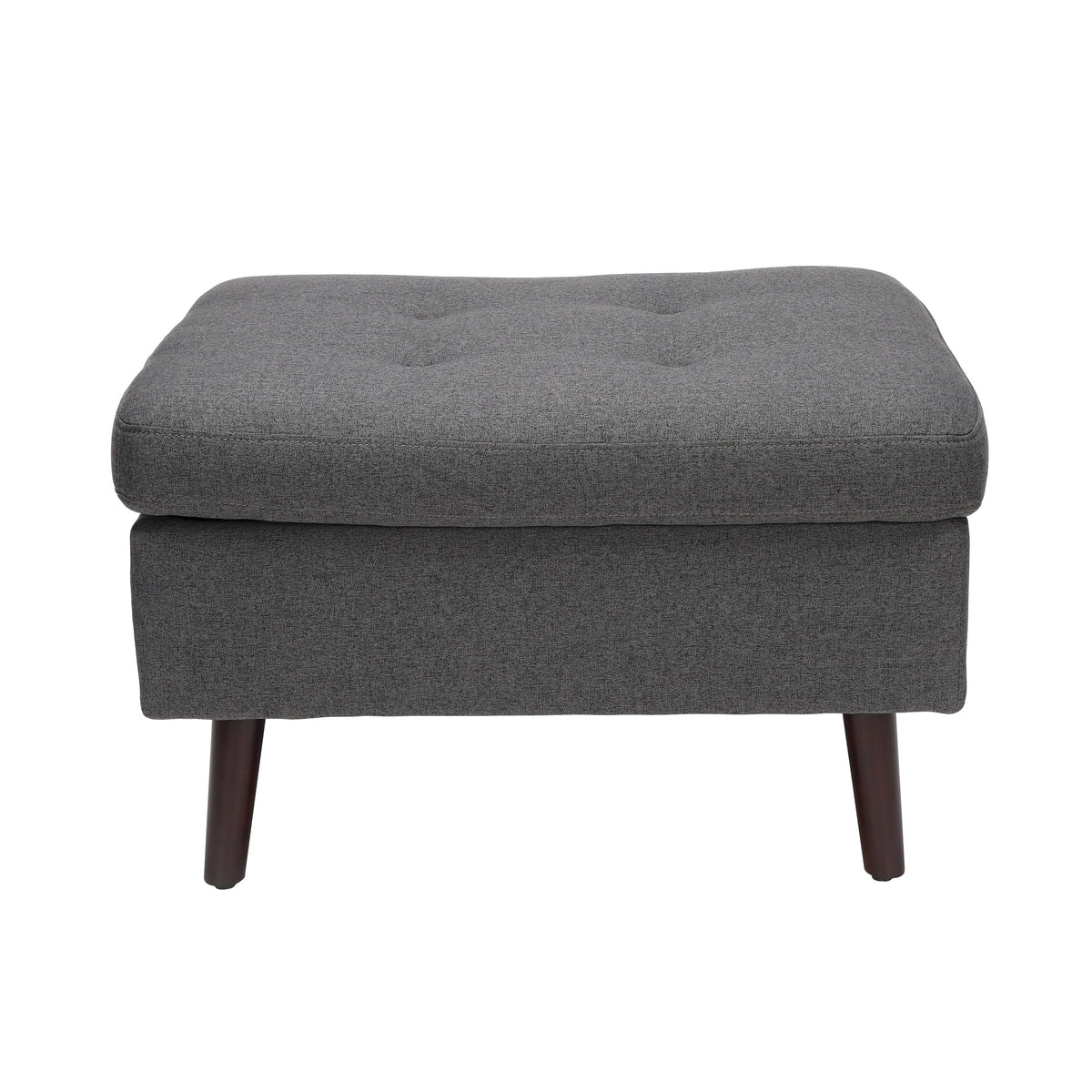 OFM Mid Century Modern Tufted Fabric Storage Ottoman, Walnut Legs, in Beige