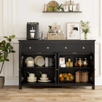 Homfa 55.1'' W Farmhouse Storage Cabinet, 4-Doors 2-Drawers Wood Sideboard with Adjustable Shelves for Kitchen Dining Room, White