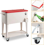80 Quart Rolling Ice Chest, Portable Bar Drink Cooler with Catch Basin, Bottom Storage Tray and Bottle Opener for Patio Party BBQ Beach Activities