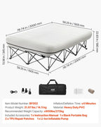 Queen Air Mattress with Frame & Built-in Pump – 2-Person Blow Up Camping Mattress Supports 600lbs – Elevated Inflatable Bed for Guests, Travel & Home Use – Quick Inflation/Deflation