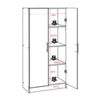 Prepac Adjustable Shelves Cabinet - Functional Tall Garage Table, 16"D x 32"W x 65"H Freestanding Garage Cabinet with 2-Doors, Light Gray - GES-3264