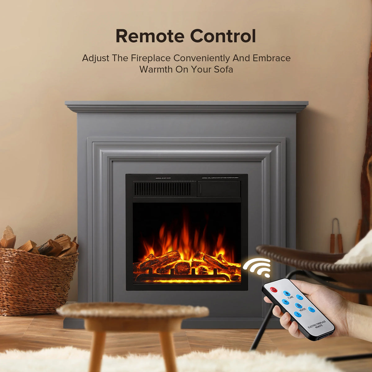KISSAIR Electric Fireplace Mantel Wooden Surround Firebox, Free Standing Fireplace, with Remote Control, Adjustable LED Flame, 750W/1500W -White