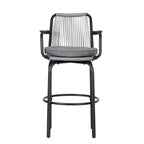 Lyric Modern 29" Outdoor Patio Bar Stools, Bar Chairs with Wood Grain Finish Frame with Hand-Woven PE Rattan Rope, Removable Cushions, Teak+Beige, Set of 2
