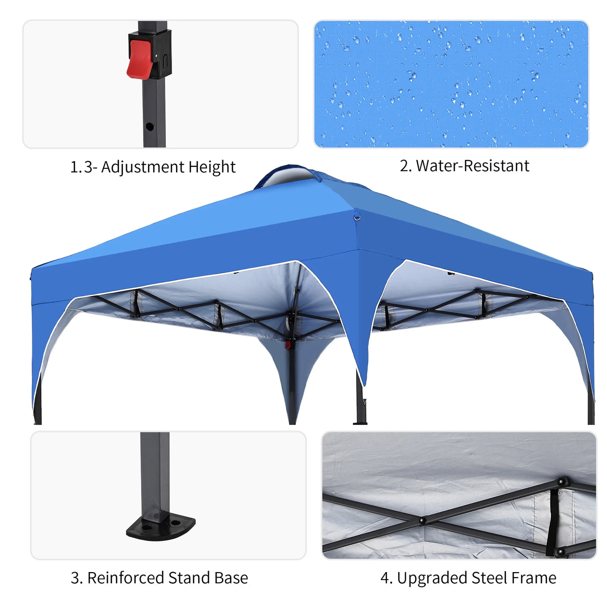 Ainfox 8'x8' Pop Up Canopy Tent, Easy-Setup Gazebo, Outdoor Canopy with 3 Adjustable Heights for Events, Parties, Camping, Blue