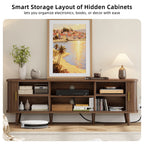 Laintene 59" TV Stand, Fluted TV Stand for TVs up to 65", Entertainment Center with Storage and Sliding Doors, Modern Media Console with Power Outlet for Living Room, Walnut
