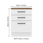 Madesa Hazel Kitchen Storage Base Cabinet with 3 Drawers 23 Inch Wide Engineered Wood Painted Finish Floor Mount Removable Plinth - White