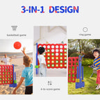 UNICOO® 3-in-1 Giant 4 in A Row Game, Featuring Basketball Hoop, Ring Toss Game & 4-to-Score Game. Perfect for Kids & Adults, Parties & Gatherings with Carrying Bag (Red + Blue)