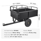 KFFKFF Dump Trailer Tow Behind Dump Cart 15 Cu. Ft. 750 lbs Heavy Duty ATV Trailer Steel Dump Cart, Steel Construction Garden Utility Trailer with Removable Sides
