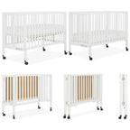 Dream On Me Quinn Full-Size Folding Crib. Removable Wheels. Modern Nursey. Adjustable Mattress Support. Patent Folding System in White