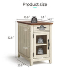LINSY HOME End Tables for Living Room with Charging Station, Nightstand for Bedroom with Drawer and Detachable Holder,Washed Grey & Brown