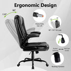 Office Chair - Ergonomic Leather Office Chair Computer Desk Chair, Comfortable High Back Office Chair with Adjustable Flip-up Armrest, Executive Leather Office Desk Chair with Smooth Wheels, Black