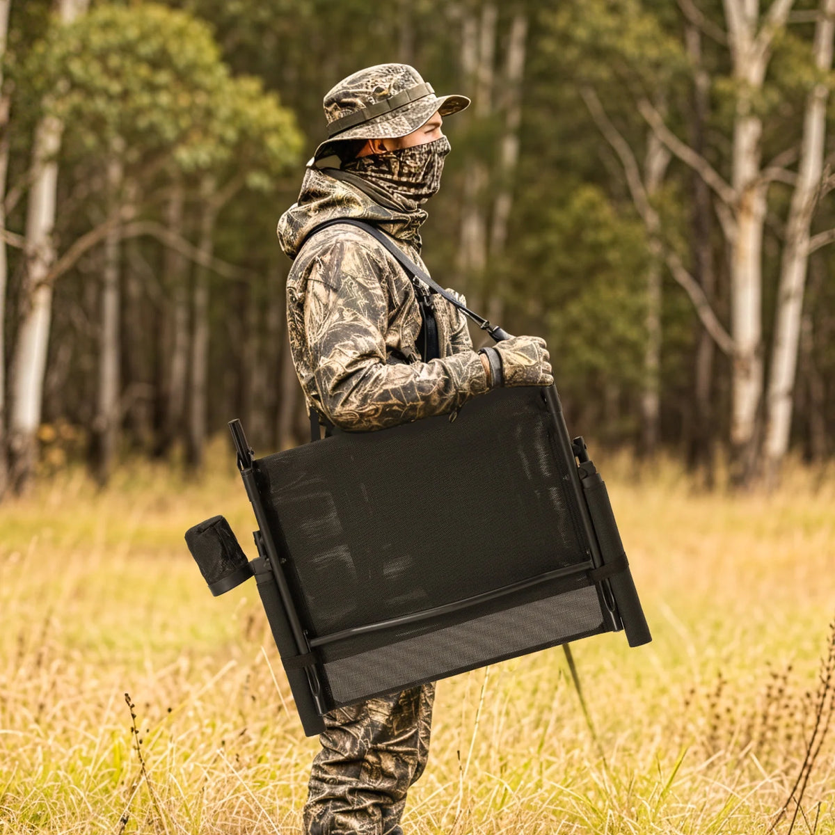 Danrelax 360�� Silent Camo Hunting Blind Chair, Armrests, Side Pouch, Telescopic Legs