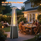 Segmart 48,000 BTU Pyramid Patio Heater, Tall Standing Outdoor Propane Heater with Wheels & Tip-Over Safety Protection, Visible Flame Glass Tube for Backyard, Garden, Commercial Use - Gray