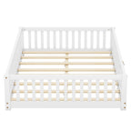 Bellemave Full Size Floor Bed with Door and Fence Floor Bed with Bed Slats Sturdy Wood Floor Bed Montessori Bed Frame (Full, Pink)