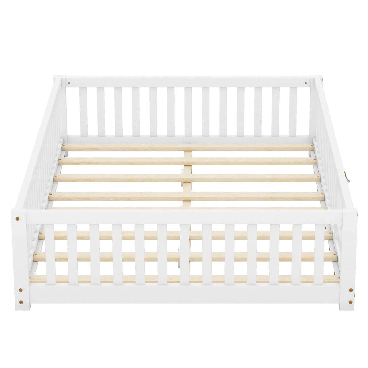 Bellemave Full Size Floor Bed with Door and Fence Floor Bed with Bed Slats Sturdy Wood Floor Bed Montessori Bed Frame (Full, Pink)