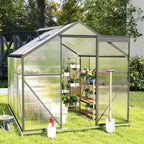 Asofer 6' x 4' Greenhouse for Outdoors, Aluminum Walk-in Green Houses shed with Rain Gutter and Roof Vent for Backyard