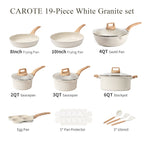 Carote 19 Pcs Nonstick Cookware Sets, Granite Pots and Pans Set Non Stick, White
