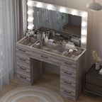 Ktaxon Large Makeup Vanity, Vanity Table Set w/ Visible Glass Top w/ Charging Station, White