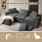 Cloud Sectional Couches for Living Room, Modular L-Shaped Sofa with Ottoman, Corduroy Sleeper Sofa Bed, No Assembly Compression Memory Foam Couch,White