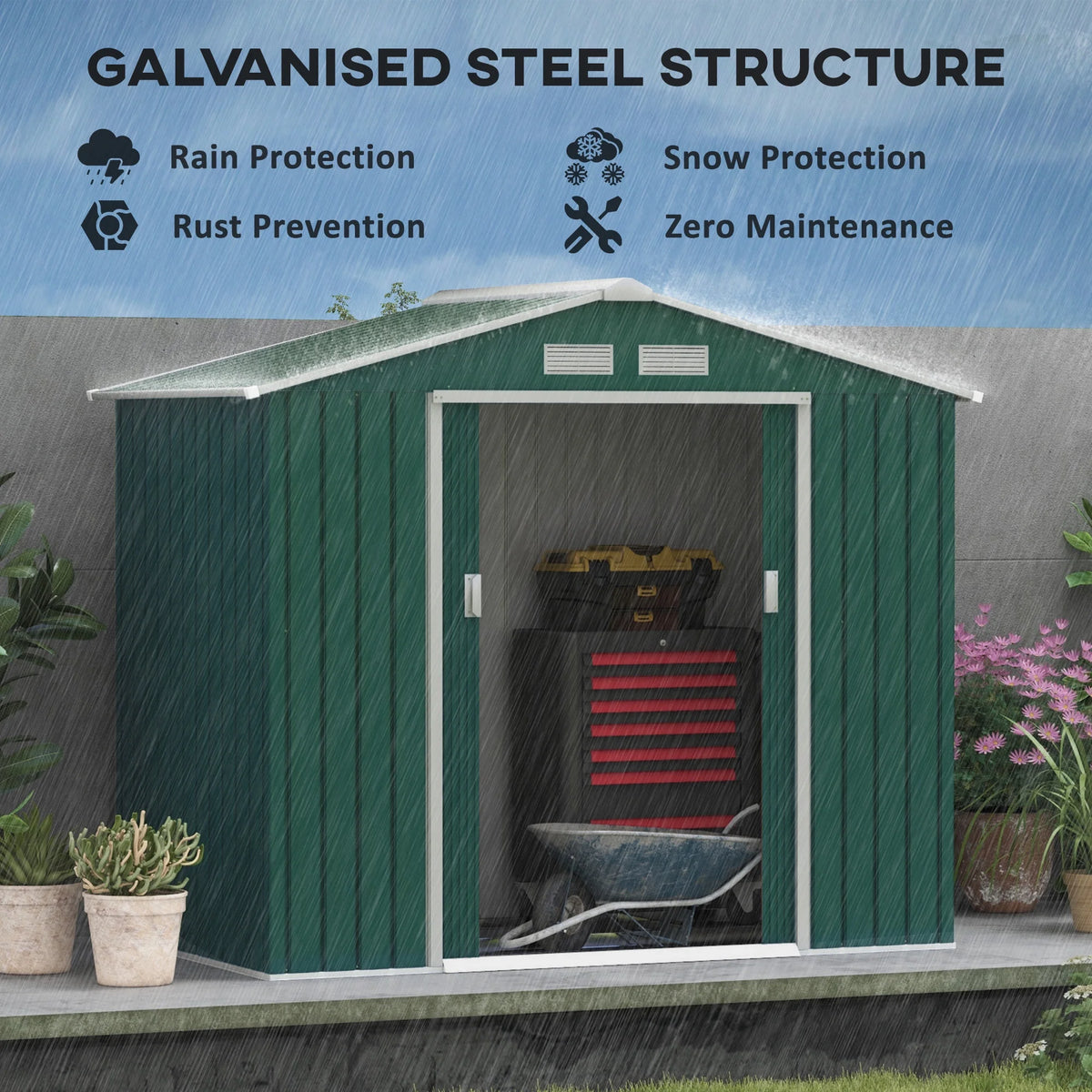 Outsunny 7' x 4' Metal Storage Shed Organizer, Garden Tool House with 4 Vents and 2 Sliding Doors for Backyard, Patio, Garage, Lawn, Dark Gray