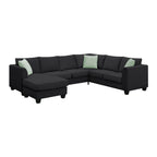 Harper & Bright Designs Modular Sectional Sofa with Ottoman Couch L Shape Corner Sofa Sets 7 Seats Fabric Couch for Living Room, Black, 112 * 87 inch