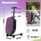 Advwin Scooter Luggage for Kids & Adults, Hardside Ride on Suitcase for Kids Ages 4-15 Multifunctional Lightweight Foldable Carry on Luggage with Wheels Ride on for Children Teenagers, Pink