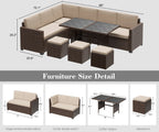 Bifanuo 7 Piece Patio Furniture Set, Outdoor Furniture Patio Sectional Sofa, All Weather PE Rattan Outdoor Sectional with Beige Cushions and Table, Black Wicker
