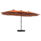 Mondawe 15ft Patio Umbrella Rectangular Outdoor Market Umbrella with Base and LED Lights Beige