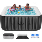 Sunyrisy 4-6 Person Inflatable Hot Tub, Square Blow Up Portable Hot Tub, Leak-Proof PVC Outdoor Spa with 130 Strong Air Jets, Heater Pump and Insulated Cover, 73�� X 73��X 25��