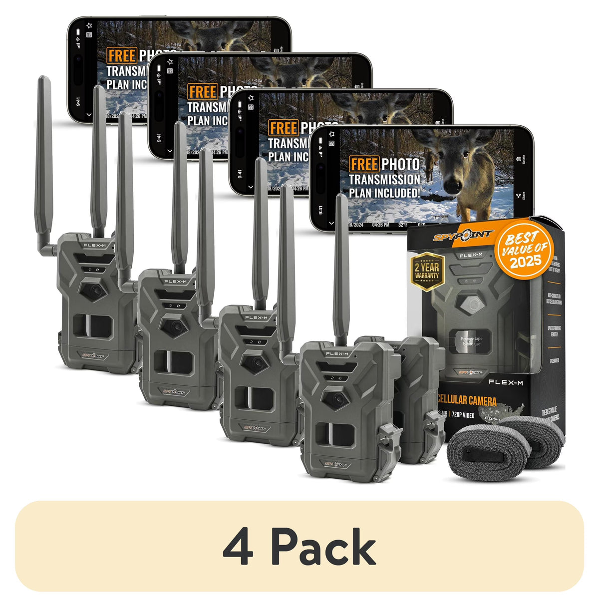 SPYPOINT Flex-m Twin Pack Cellular Trail Camera �C Hunting Trail Monitor with GPS, Night Vision, Dual-Sim LTE, IP65 Water-Resistant