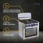 RecPro 17 Inch 3 Burner Propane RV Stove Gas Range without Hood, Silver