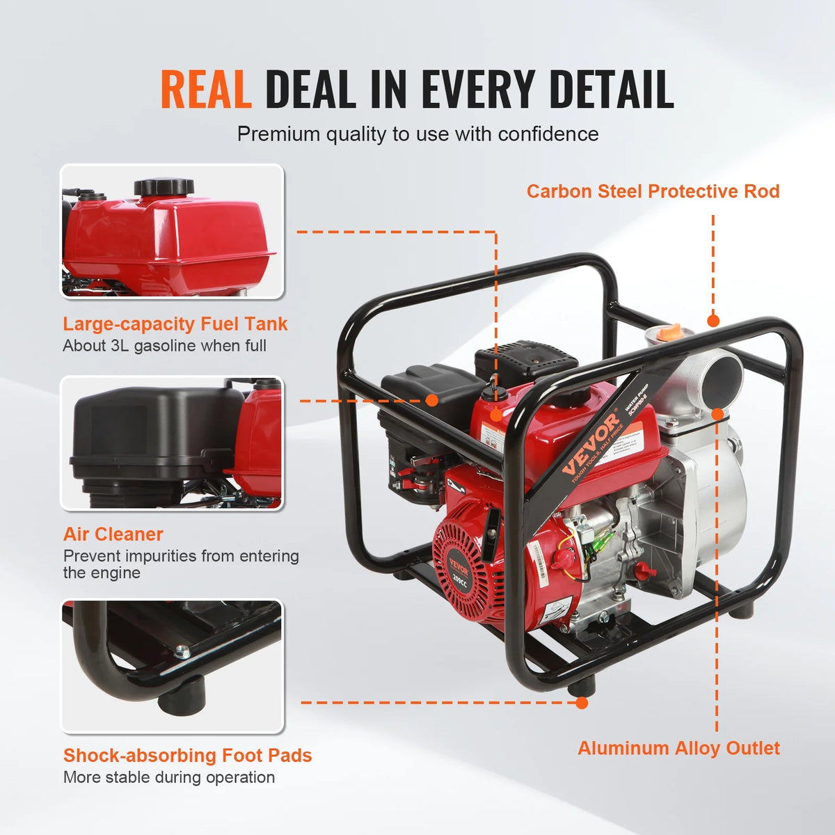VEVOR Gasoline Engine Water Pump,3-inch, 7HP 265 GPM, 142ft Lift, 22ft Suction,4-Stroke Gas Powered Trash Water Transfer Pump Portable High Pressure with 25ft Hose for Irrigation Pool, EPA Certified