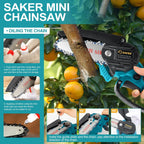 Saker 6 Inch Mini Chainsaw, Handheld Pruning Chainsaw, Electric Cordless Chainsaw for Tree Branches, Courtyard, Household & Garden, With 2PCS 20V 1500mAh Batteries & 3 PCS Chains
