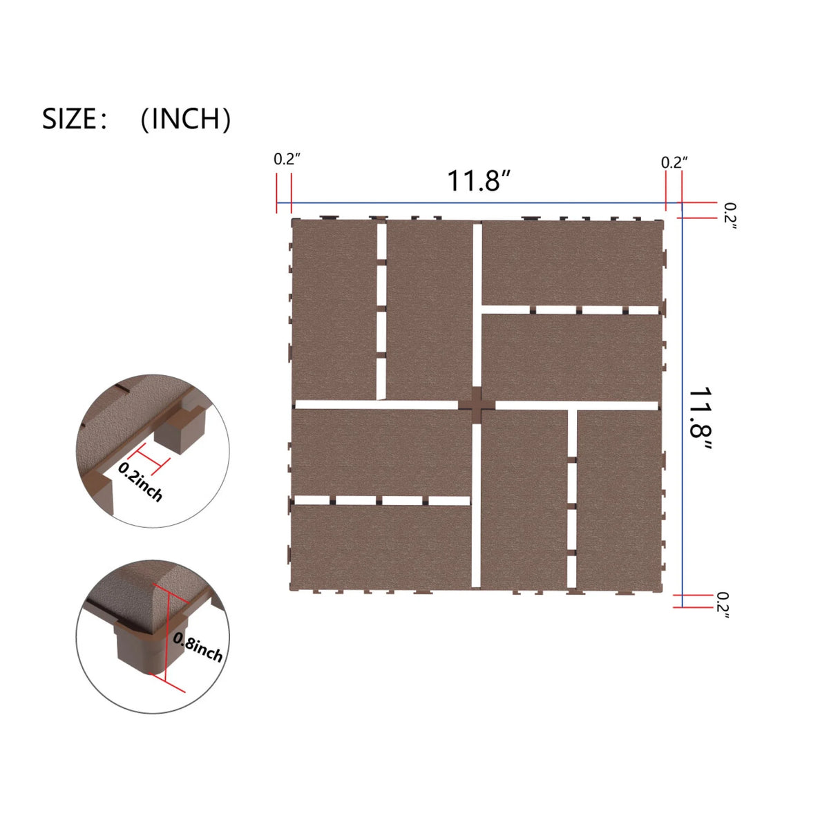 44PCS Plastic Interlocking Deck Tiles,Patio Deck Tiles,12"x12" Square Waterproof Outdoor