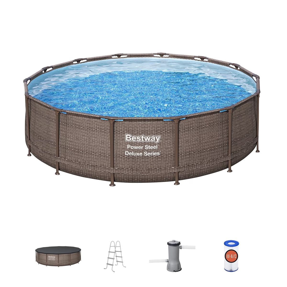 Bestway Power Steel 14' x 42" Round Above Ground Outdoor Swimming Pool Set
