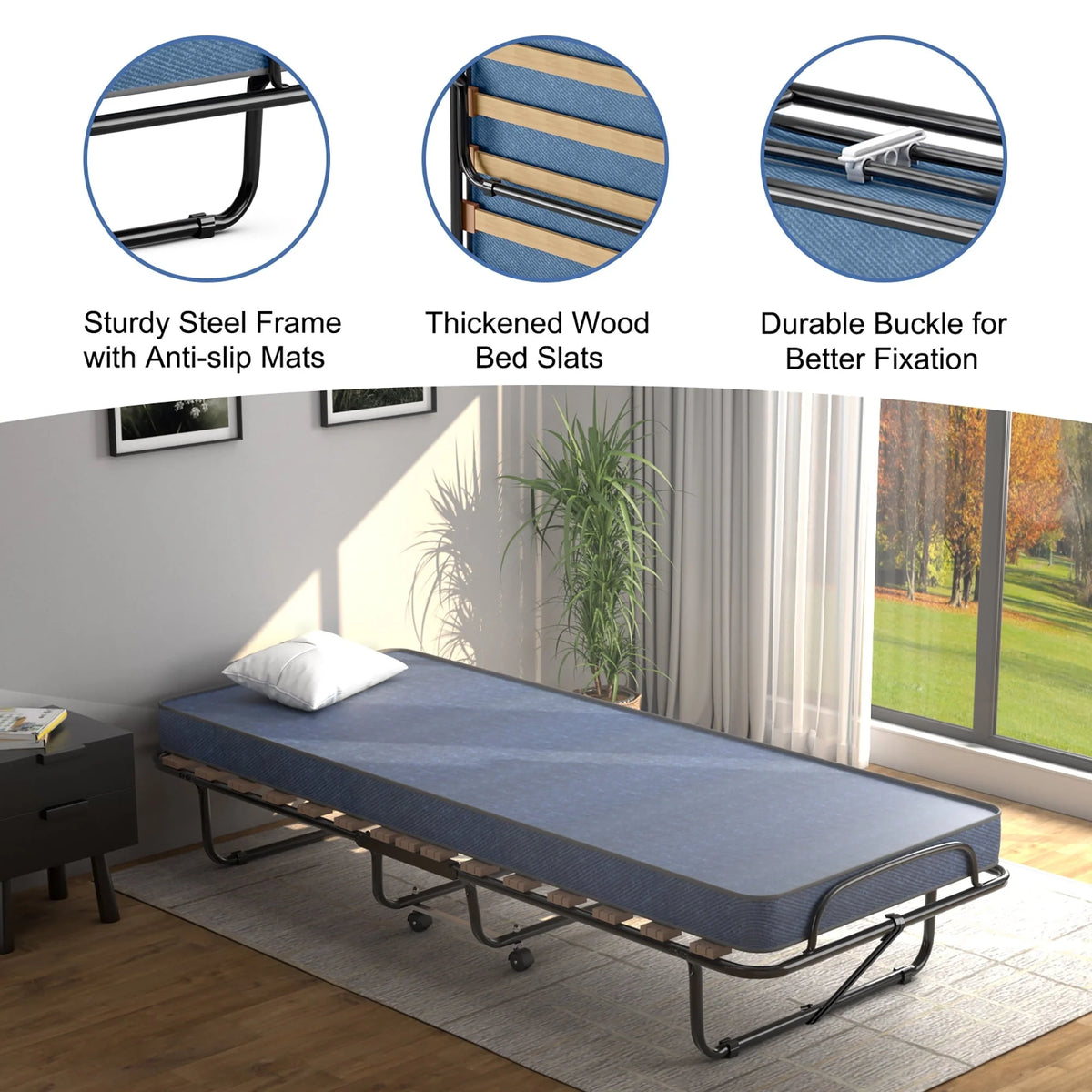 Costway Portable Folding Bed with Memory Foam Mattress Rollaway Cot  Navy Made in Italy