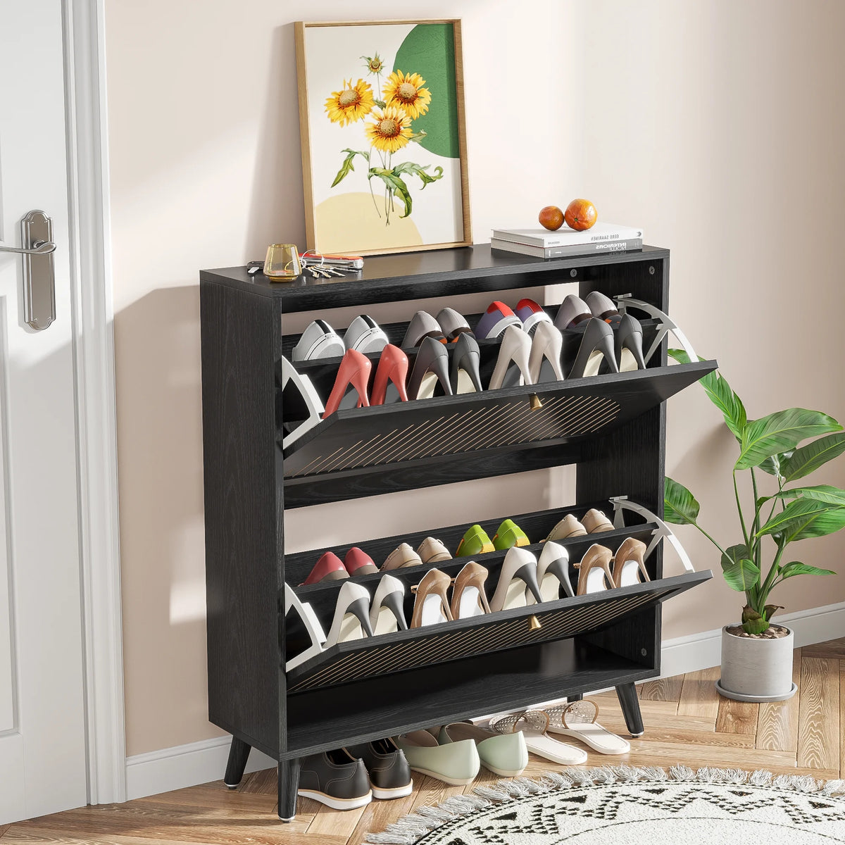 Shoe Storage Cabinet with 2 Flip Drawers, Modern Shoe Cabinet Storage for Entryway, Entryway Shoe Storage