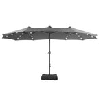 Summit Living 15 FT Double-Sided Solar Patio Umbrella with Base Large Outdoor Umbrella with LED Solar Lights - Haze Blue