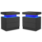LED Nightstand Set of 2, Modern Bedside Table with 2 Drawers Storage Space, Adjustable Colors LED Light, Black