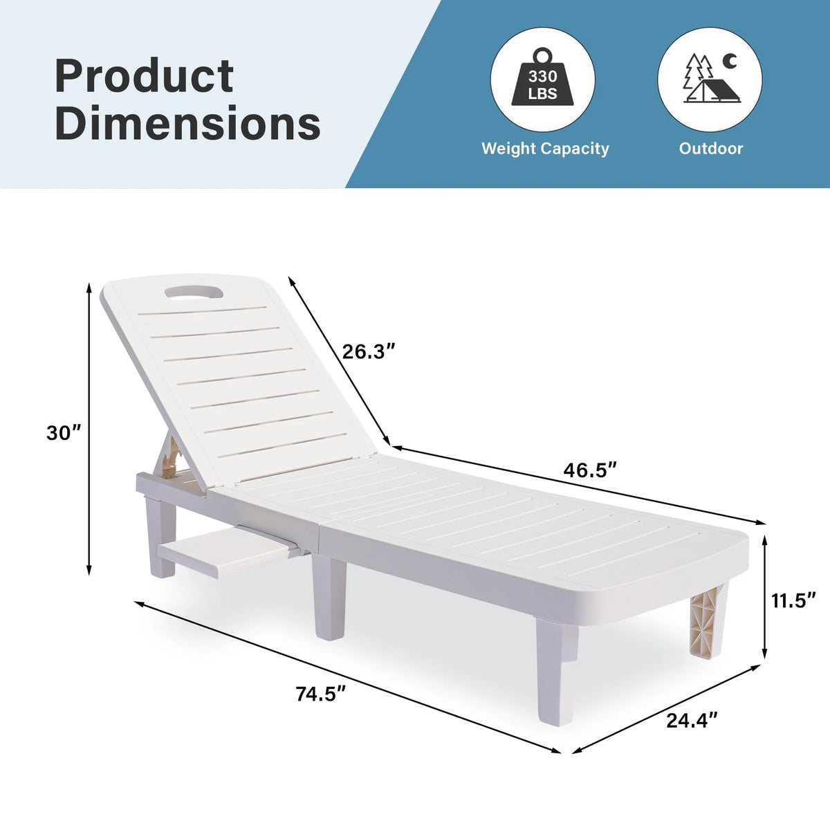 Patio Lounge Chair Set of 2, Adjustable Chaise with Side Table, Outdoor Lounger Recliner for Poolside, Patio, Backyard, Wood Texture Design | Waterproof | Easy to Assemble | Max Weight 330 lbs White