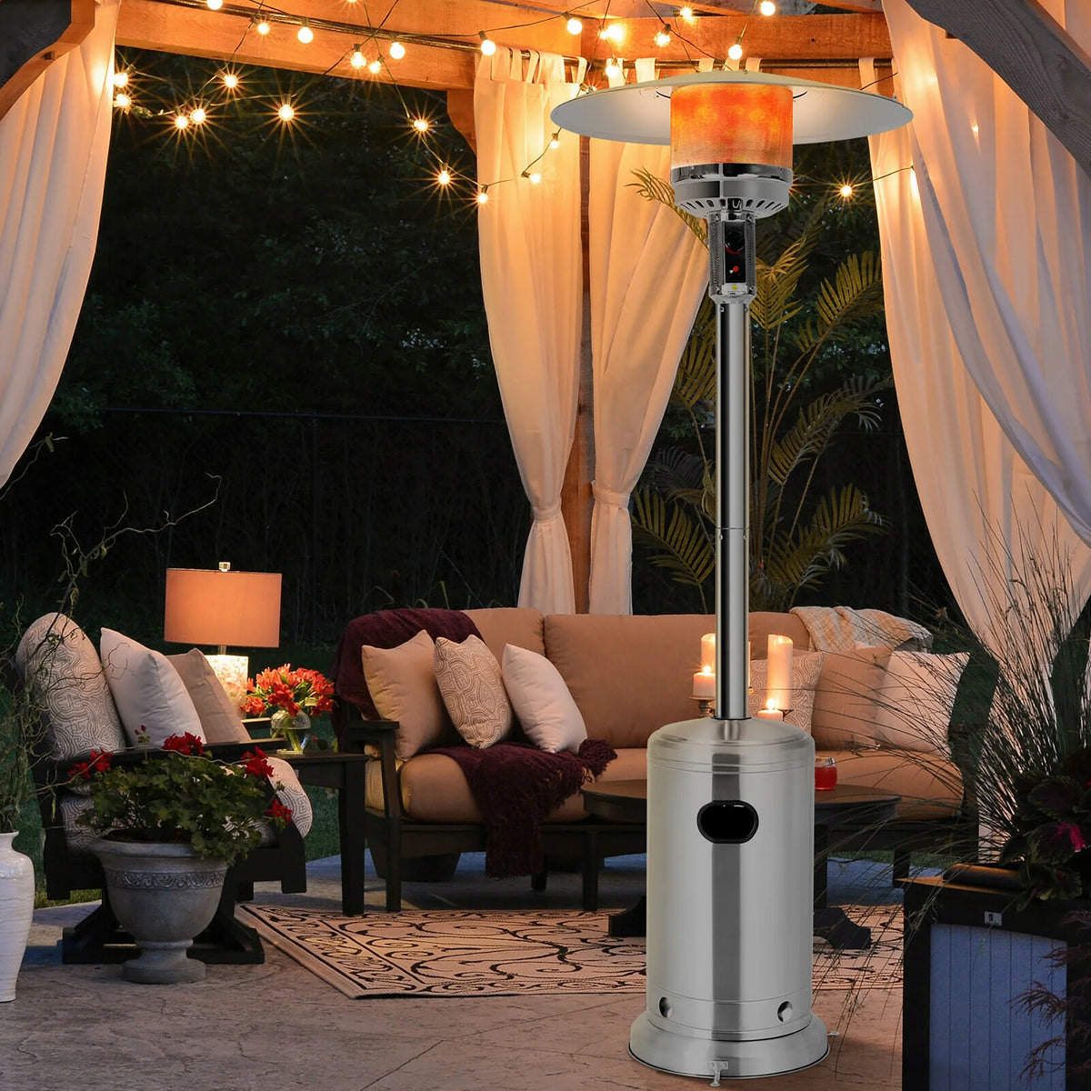 Costway 50000 BTU Propane Patio Heater Standing Steel with Wheels Grey