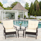 Villeston 3 Piece Outdoor Wicker Conversation Patio Set, with 2 Chairs, Table for Porch Garden,Blue