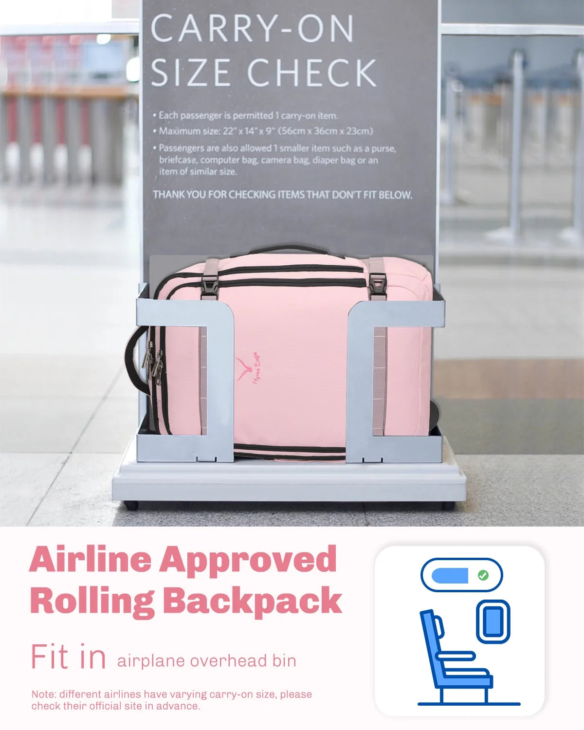 Hynes Eagle 22" Hybrid Carry-On Luggage, Softside Rolling Backpack, Grey