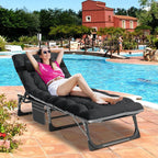 SLSY Folding Camping Cot with 2 Sided Cushion & Pillow, Adjustable 5-Position Outdoor Portable Folding Lounge Chair, Folding Sleeping Cots Bed