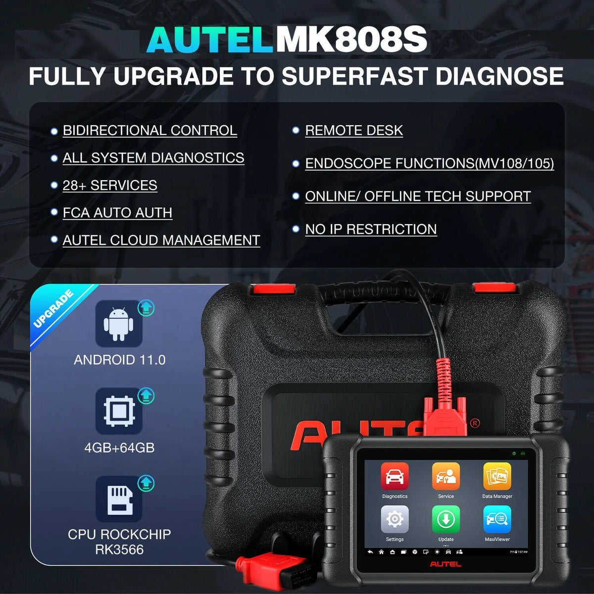 Autel Scanner MaxiCOM MK808S Car Diagnostic Scan Tool Bi-directional All Systems Diagnosis 28+ Services Active Test