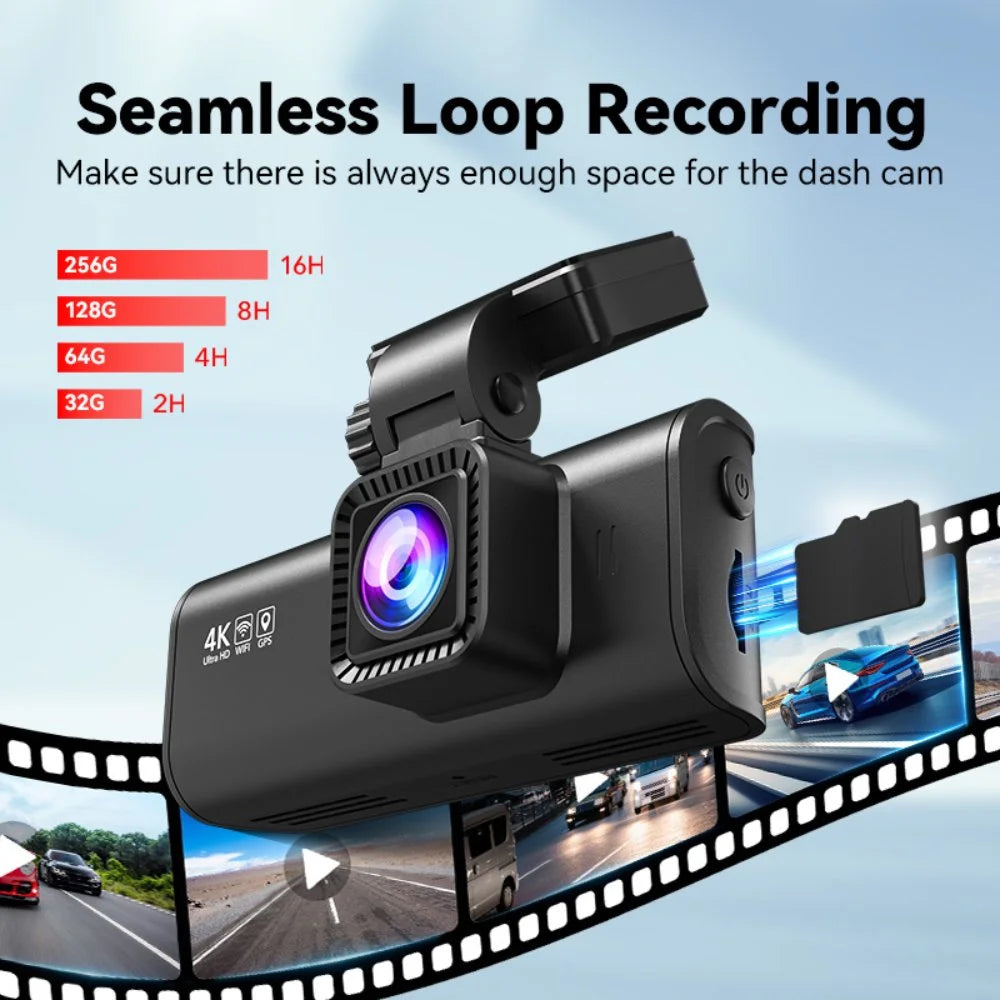 REDTIGER Dash Cam Front and Rear, Dash Cam 4K with WiFi & GPS, 4K/2.5K Front+1080P Rear Dashcam, Dash Camera with Night Vision, 3.18'' LCD Screen, Loop Recording, Black