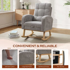 FFH Rocking Chair Nursery, Tufted Accent Rocker Chair, Upholstered Armchair with Adjustable Footrest, Side Pocket, High Backrest, Padded Seat, Polyester Blend (Retro, Dark Gray)