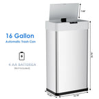 LAZY BUDDY 60 Liter / 16 Gallon Stainless Steel Motion Sensor Trash Can for Kitchen, Bathroom, Rectangular