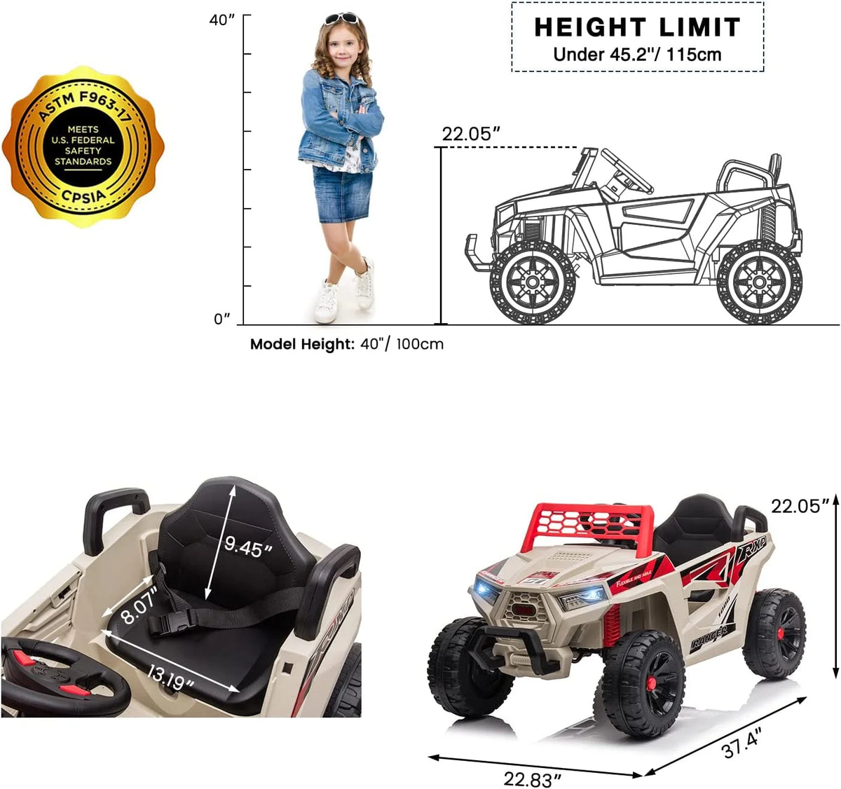 TOBBI 12V Kids Electric off-Road UTV Truck Car Battery Powered Ride on Toys for Girls with LED Headlights, Music, Horn